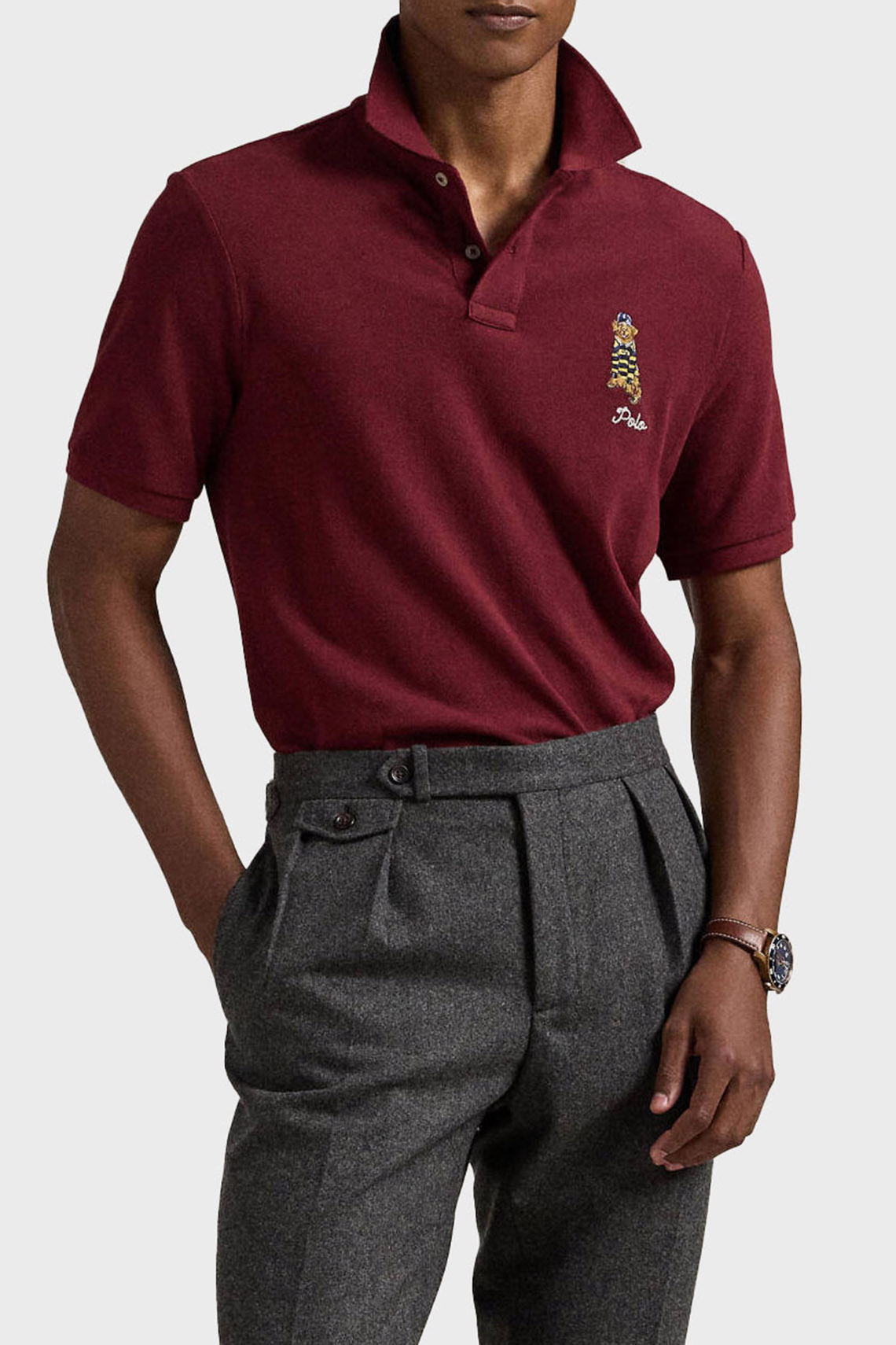 Бордовая футболка-поло с вышитым лого Ralph Lauren купить в